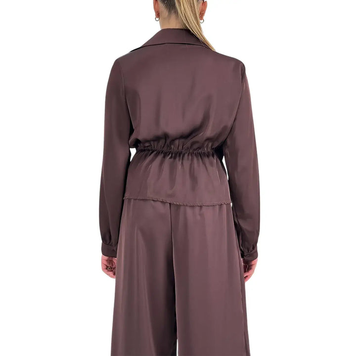 Bassini Camicia Donna Cioccolato Incrociata con Fiocco Laterale ed Elastico Posteriore