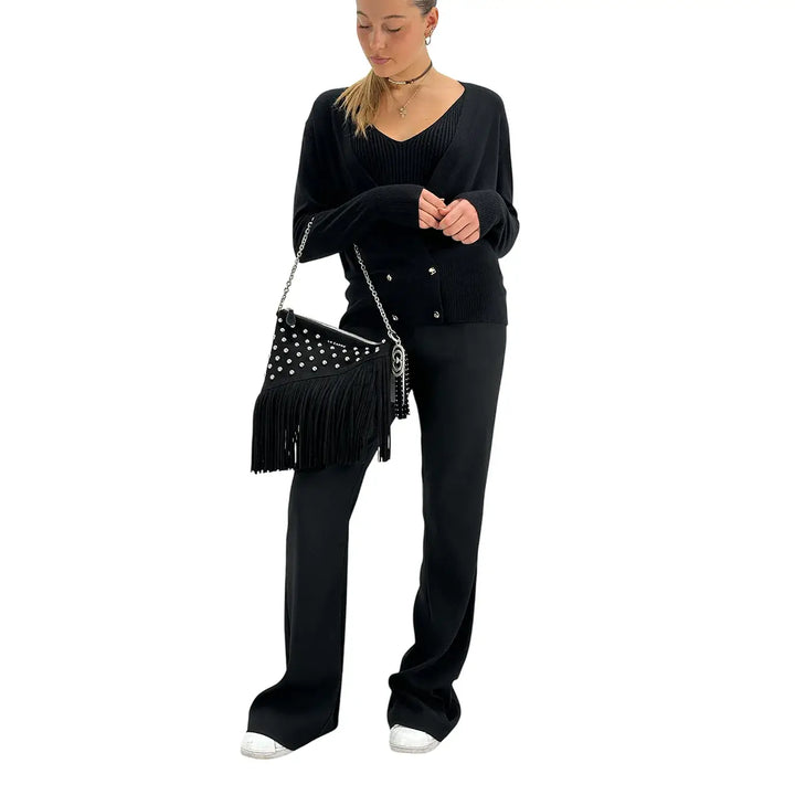 Koralline, Cardigan Doppio Petto, Donna,  Tessuto Misto, Nero