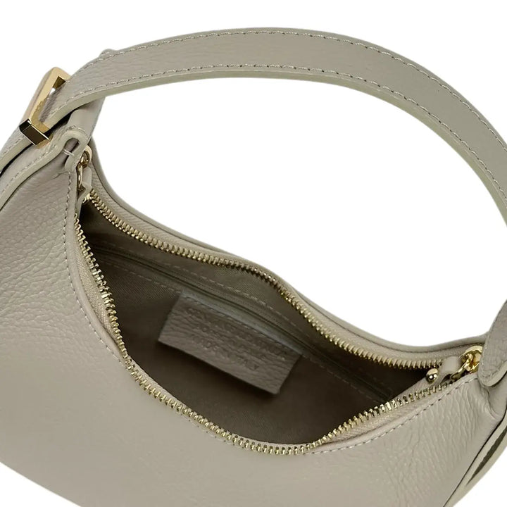 Bassini Borsa Donna Mini in Pelle Avorio con Tracolla Regolabile e Chiusura Zip