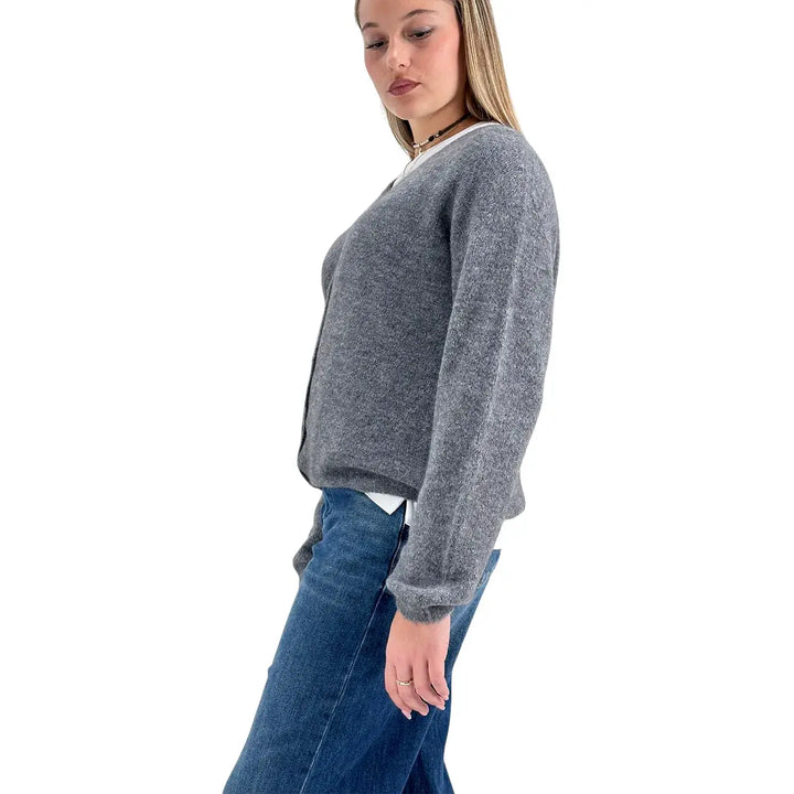 Bassini Cardigan Donna Grigio Melange Oversize con Cinque Bottoni e Maniche Raglan