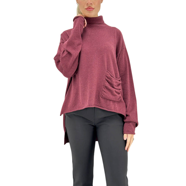 Relish, Maglia, Donna, Paxi, Collo Alto, Cotone, Bordeaux