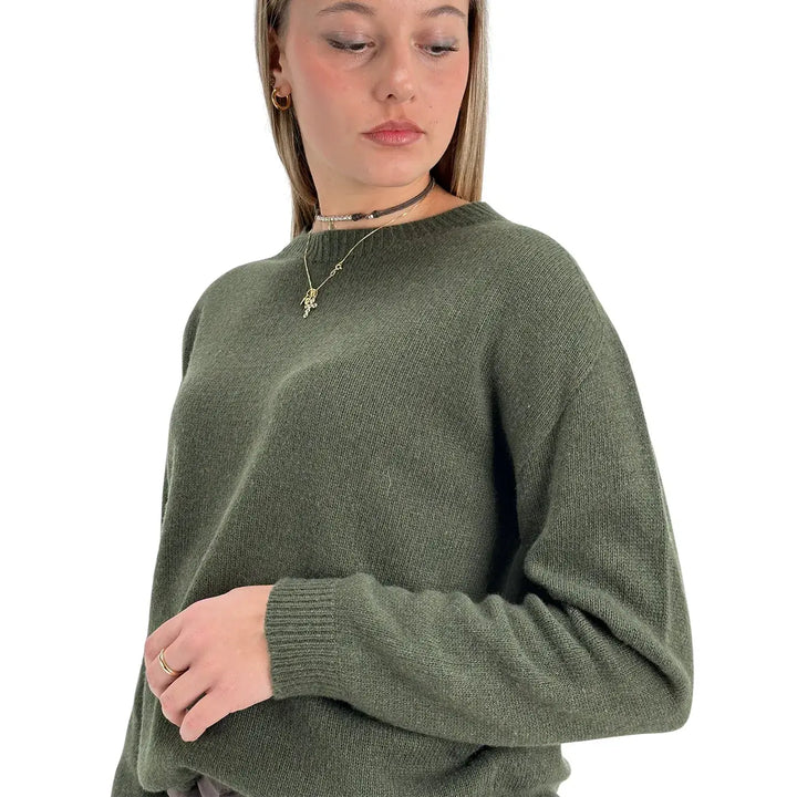 Bassini Maglia Donna Bosco Girocollo Oversize con Maniche Raglan e Orlo a Costine
