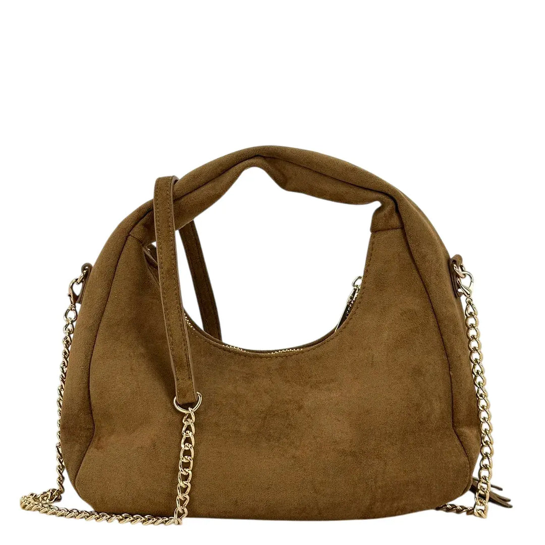 Bassini Borsa Donna in Ecopelle Kaki a Spalla con Frange Laterali e Tracolla Catena Rimovibile