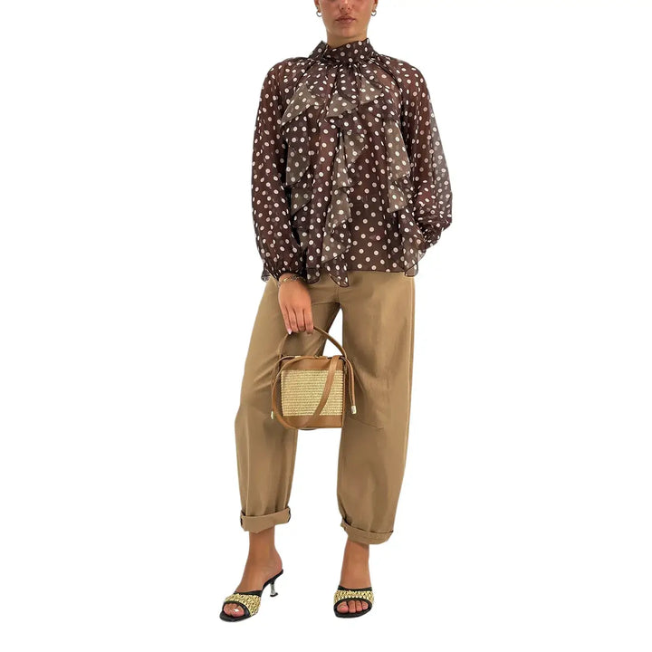 Motel Pantaloni Donna Avena Barrel Fit in Cotone con Risvolto sul Fondo