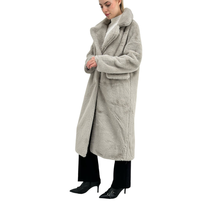 Bassini Cappotto Faux Mink Fur Donna, Pelliccia Sintetica, Grigio