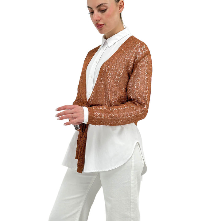 Koralline Maglia Donna, Coprispalle Traforato, Tessuto Misto, Marrone