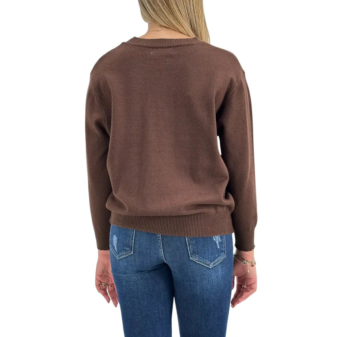 Bassini Maglia Donna Cioccolato a Rombi Celeste e Cammello con Girocollo e Maniche Lunghe