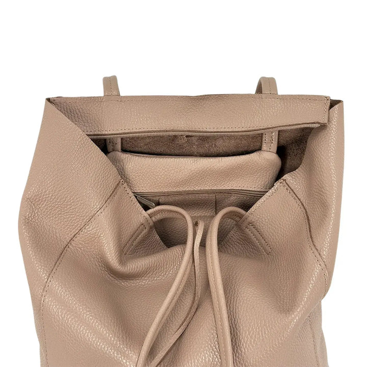 Bassini Borsa Donna in Pelle Cipria con Manici Tracolla e Chiusura Zip con Tasca Interna