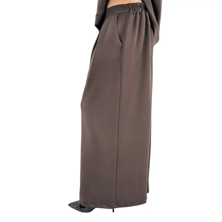 Bassini Pantaloni Donna Cioccolato in Felpa Palazzo Over con Pince ed Elastico in Vita