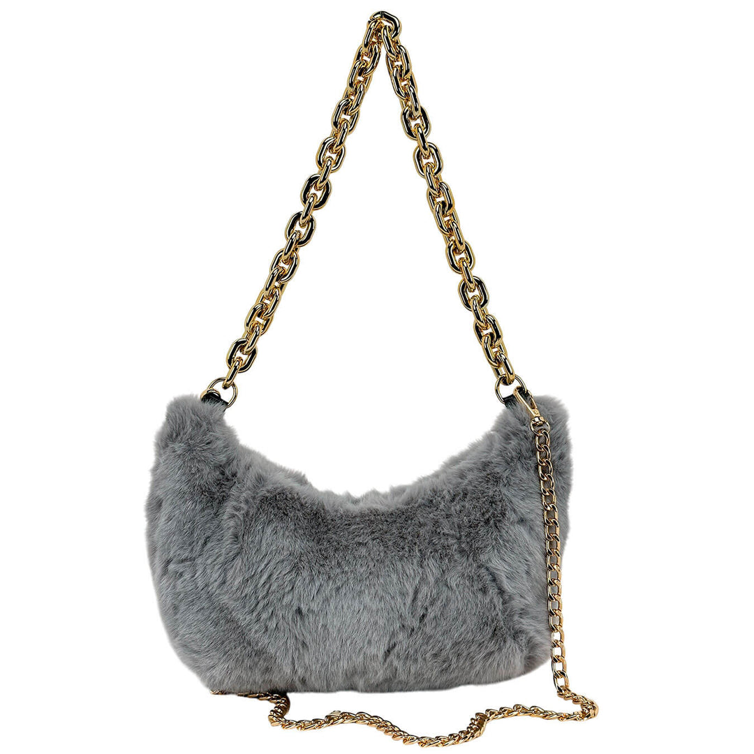 Bassini Borsa Donna, Shoulder Bag Medium, Ecopelliccia, Celeste