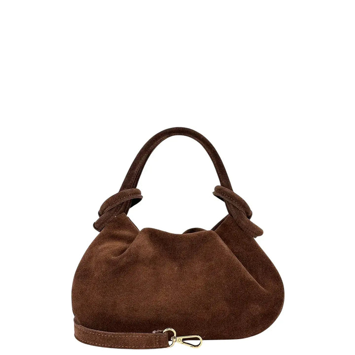 Bassini Borsa Donna Pasticcino in Pelle Scamosciata Cognac con Doppi Manici e Tracolla Rimovibile