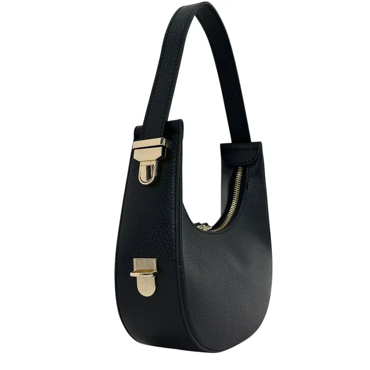 Bassini Borsa Donna Mini in Pelle Nera con Tracolla Regolabile e Chiusura Zip