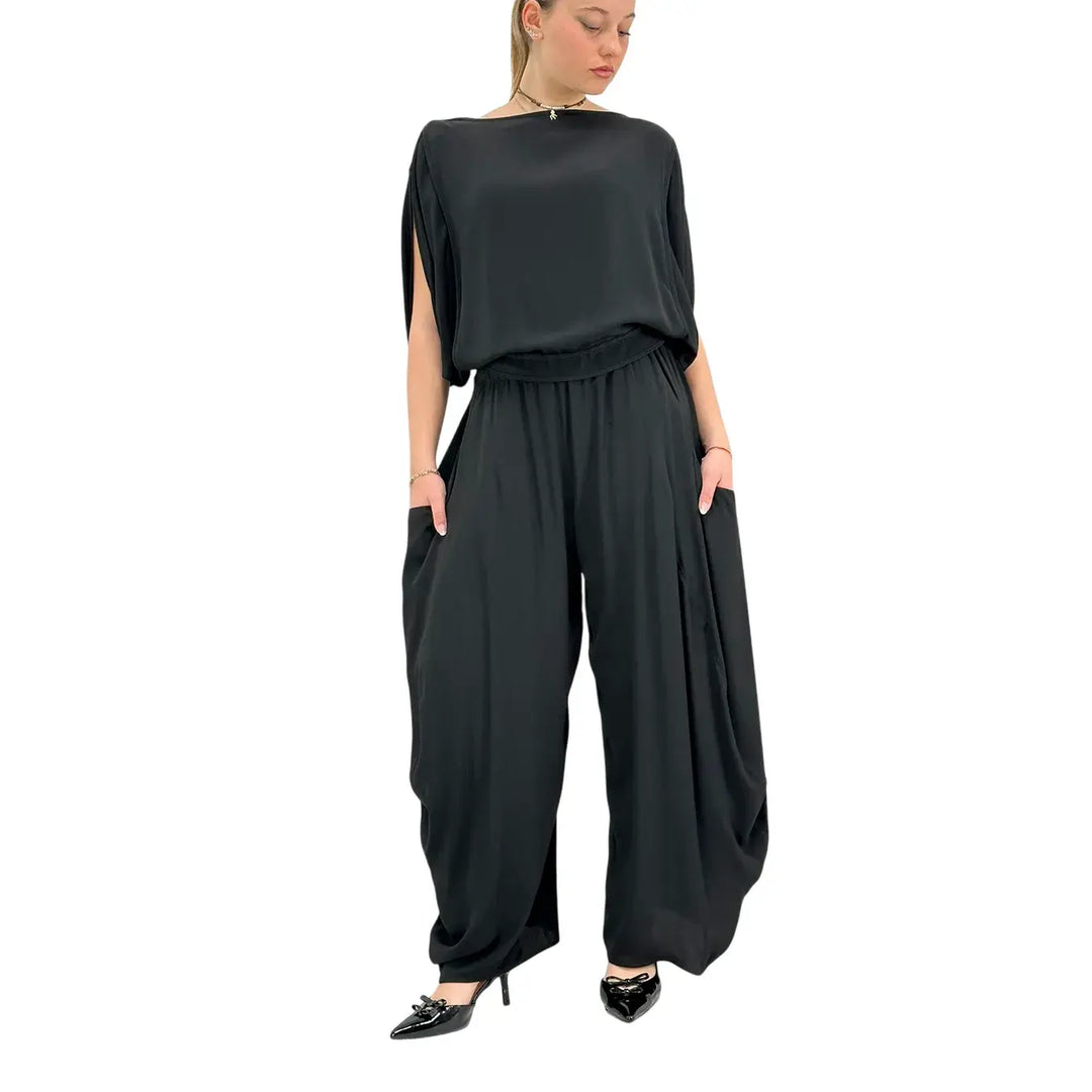 Meimeij, Pantaloni, Donna, Ampi, Nero