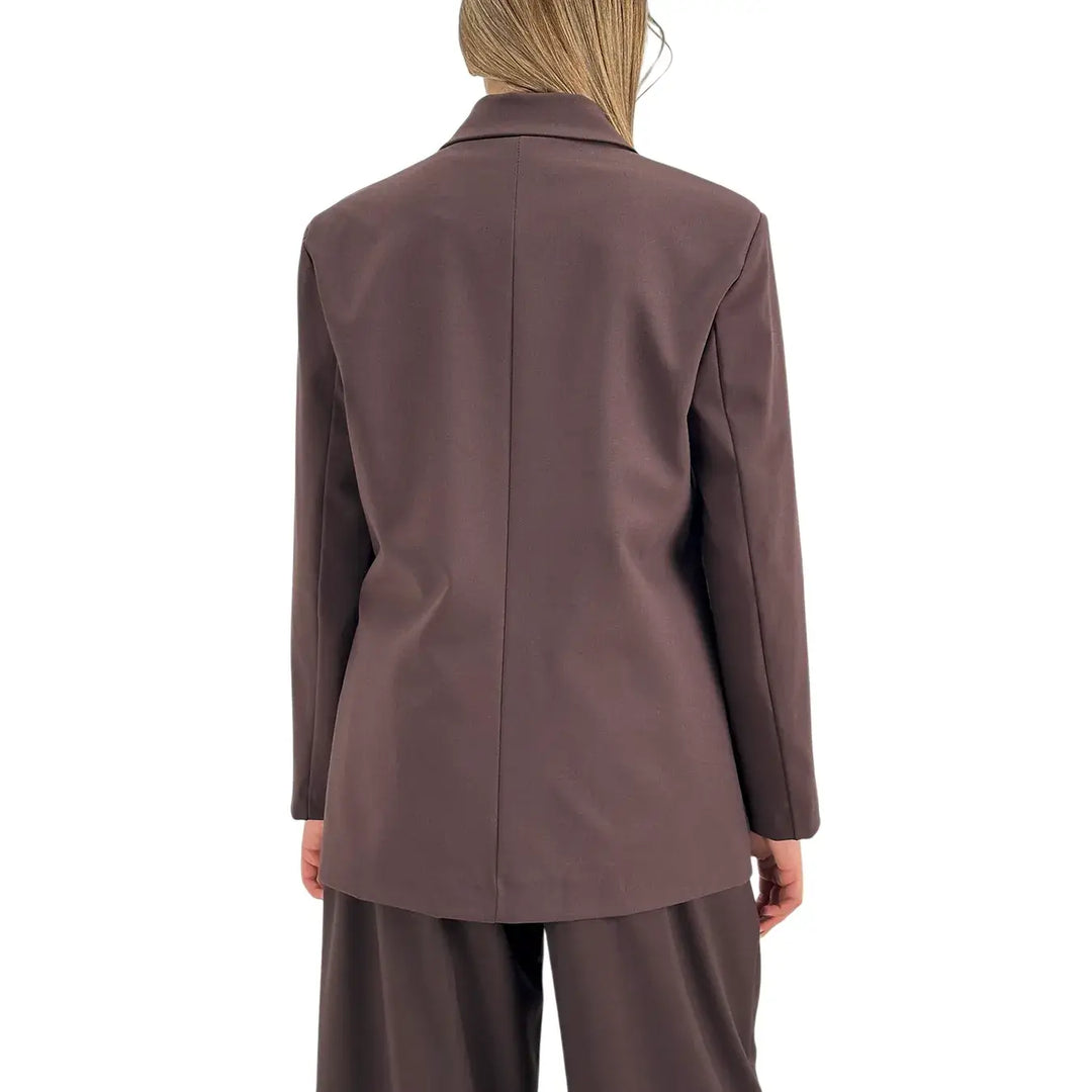 Bassini Giacca Donna Cioccolato Doppiopetto Taglio Uomo Oversize con Tasche con Patta