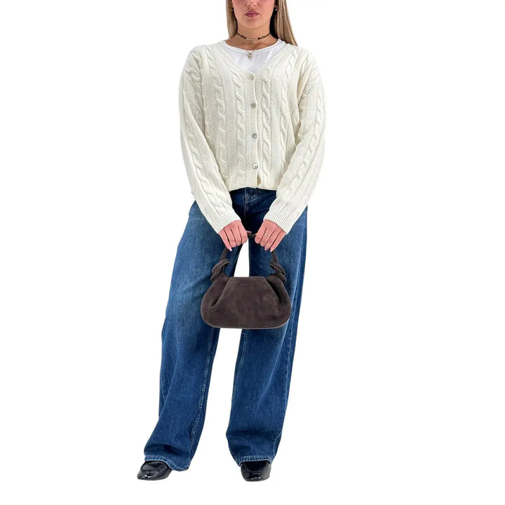 Bassini Cardigan Donna Burro a Treccia con Cinque Bottoni e Vestibilità Regolare