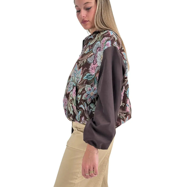 Bassini Bomber Donna Vino Jacquard con Maniche Cioccolato, Tasche Laterali e Imbottitura
