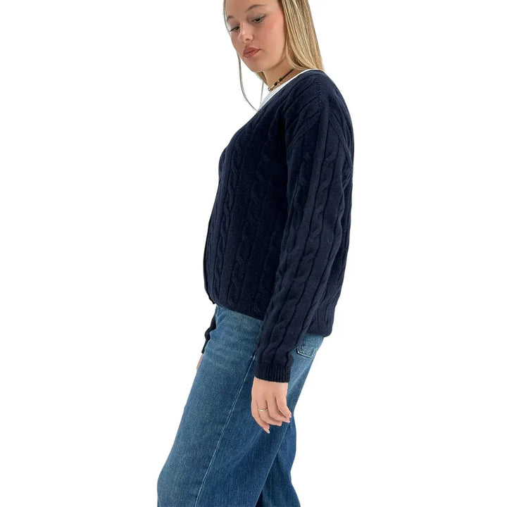 Bassini Cardigan Donna Nero a Treccia con Cinque Bottoni e Vestibilità Regolare