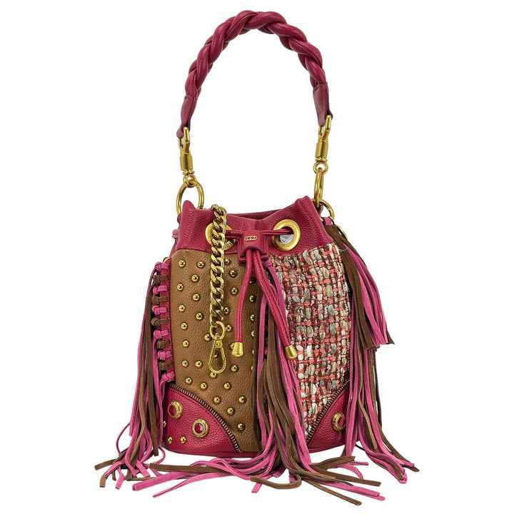 La Carrie Lecacy Bucket Borsa Donna, Secchiello, Frange, Fucsia