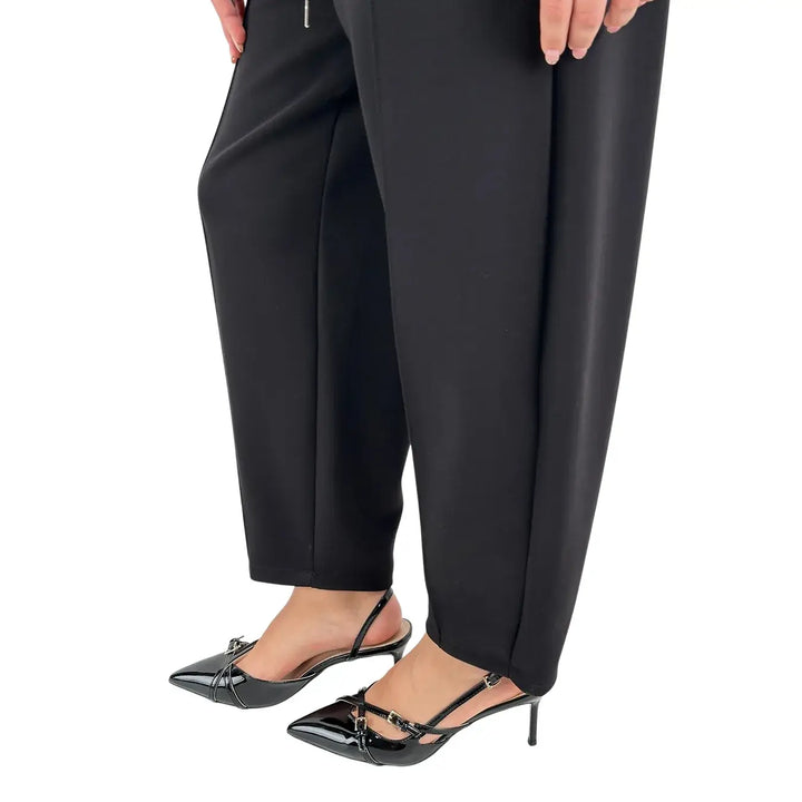 Bassini Pantaloni Donna Neri in Felpa a Sigaretta Over con Coulisse e Tasche Laterali