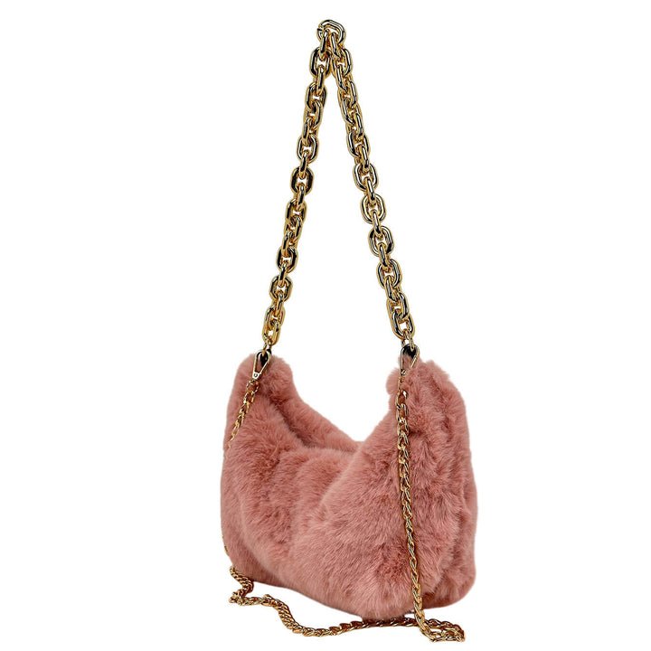 Bassini Borsa Donna, Shoulder Bag Medium, Ecopelliccia, Rosa