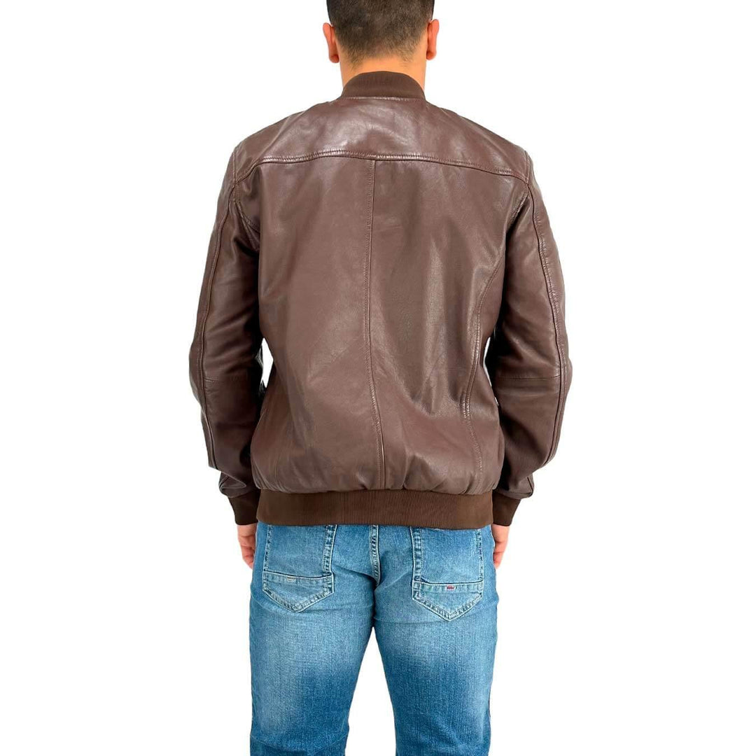 MarKup Men's Jacket, Bomber Jacket, Leather, Slim, Brown
