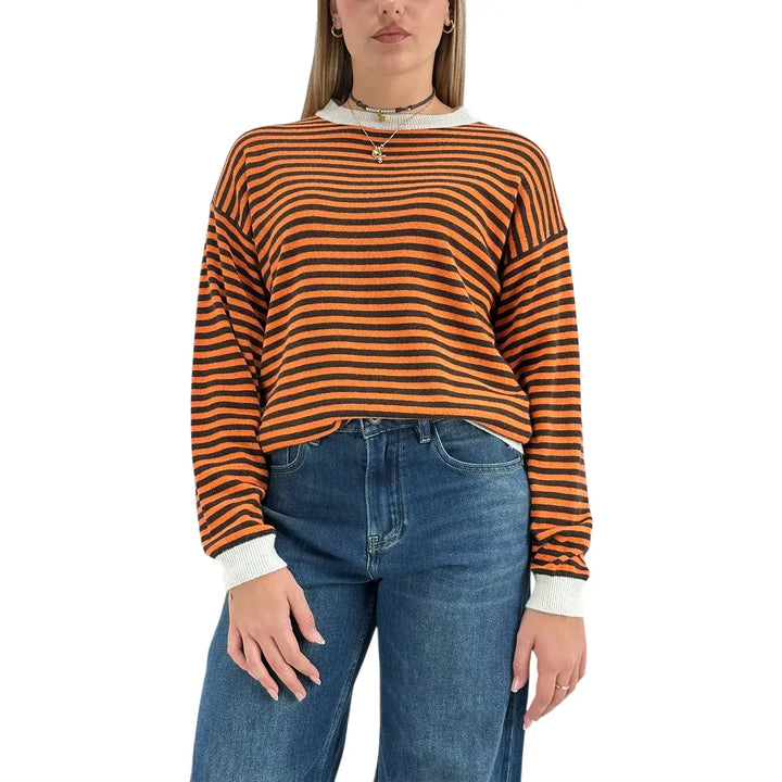 Bassini Maglia Donna Arancio a Righe Moro Girocollo Oversize con Maniche Raglan