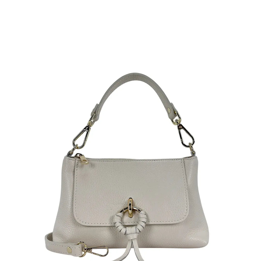 Bassini Borsa Donna Piccola in Pelle Burro con Doppia Tracolla e Accessorio Metallico