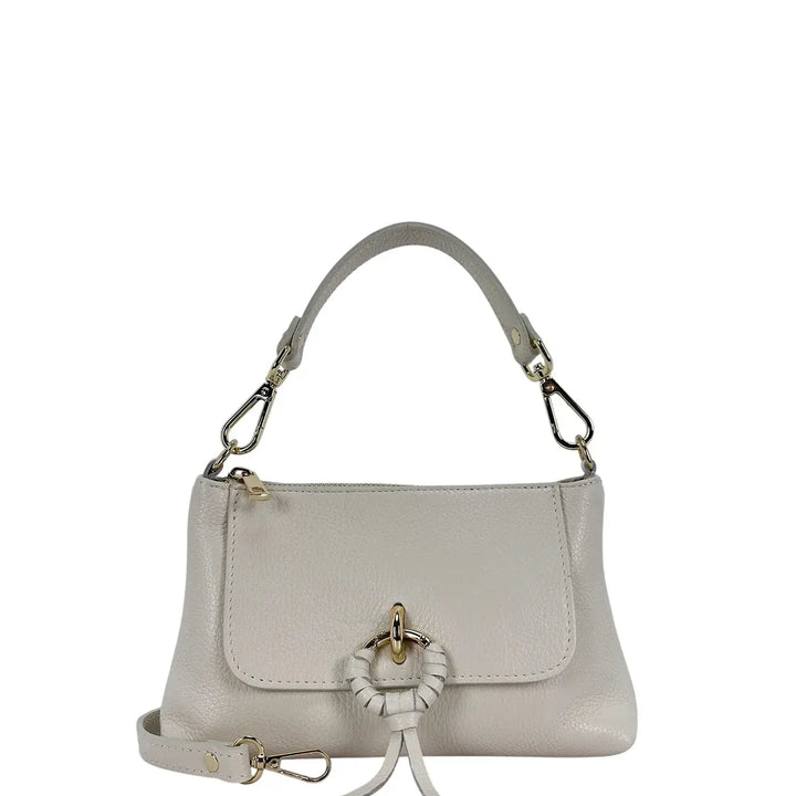 Bassini Borsa Donna Piccola in Pelle Burro con Doppia Tracolla e Accessorio Metallico