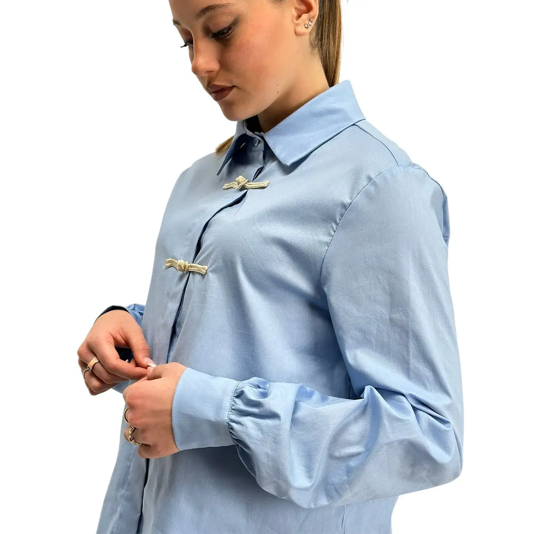 Kontatto, Camicia con Alamari, Donna, Cotone, Azzurro