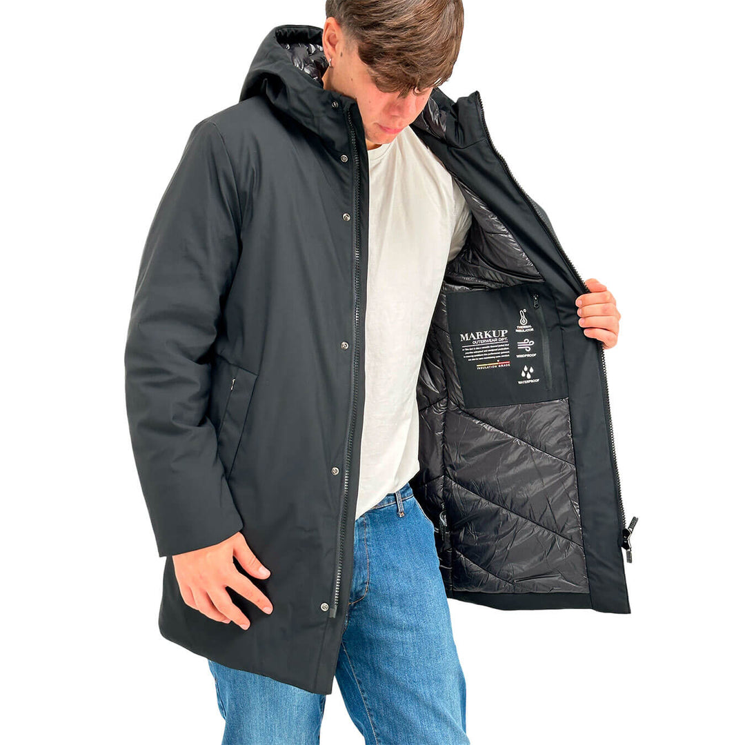 MarKup Men's Jacket, Hood, Zip, Waterproof, Black