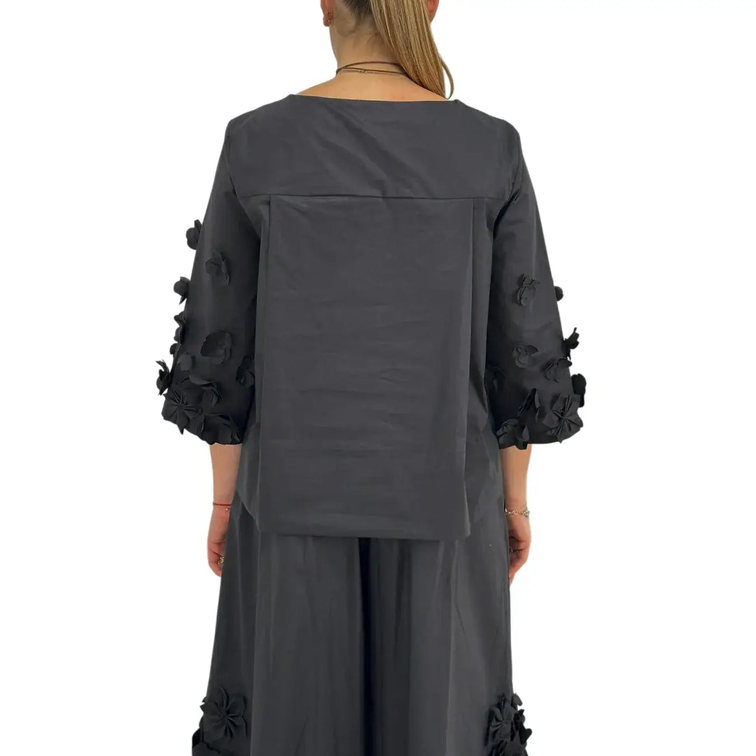 Meimeij, Blusa, Donna, Ricamo, Nero