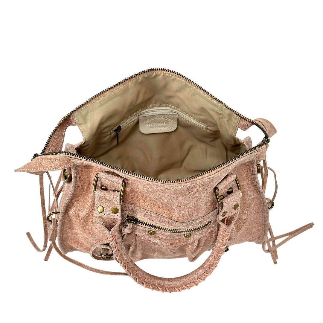 Bassini Borsa Donna, Modello Bugatti Medio, Tracolla, Pelle, Rosa