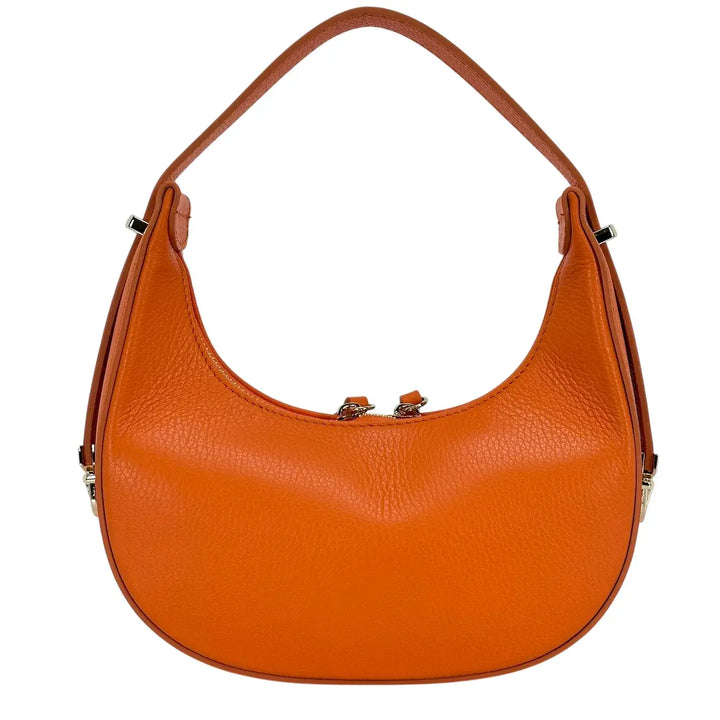 Bassini Borsa Donna Mini in Pelle Arancio con Tracolla Regolabile e Chiusura Zip