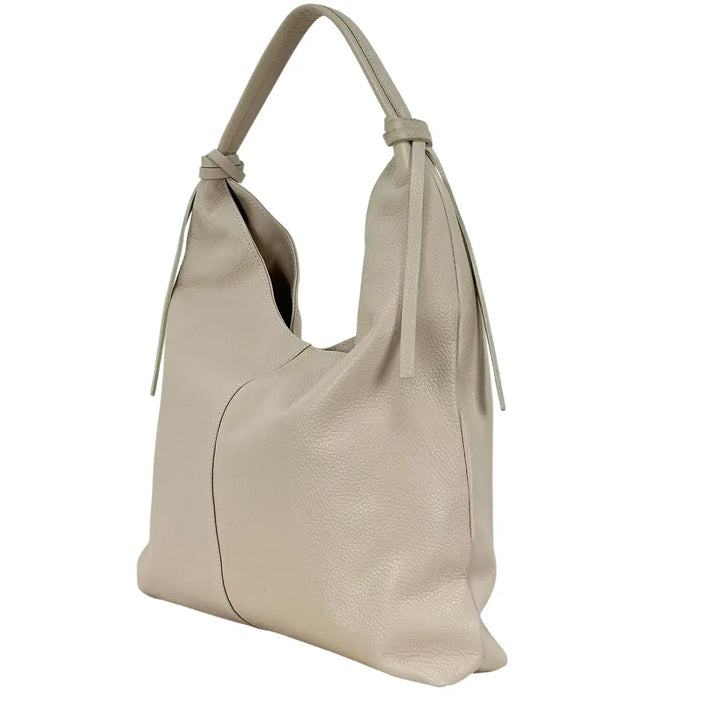 Bassini Borsa Donna Sacca in Pelle Avorio con Spallaccio e Chiusura Zip con Tasche Interne