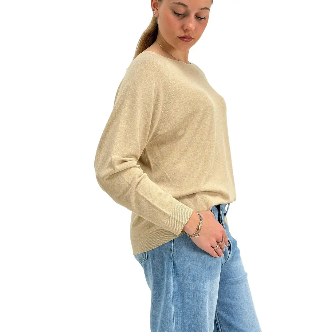 Kontatto, Maglia, Donna, Girocollo, Maniche Lunghe, Lino, Beige