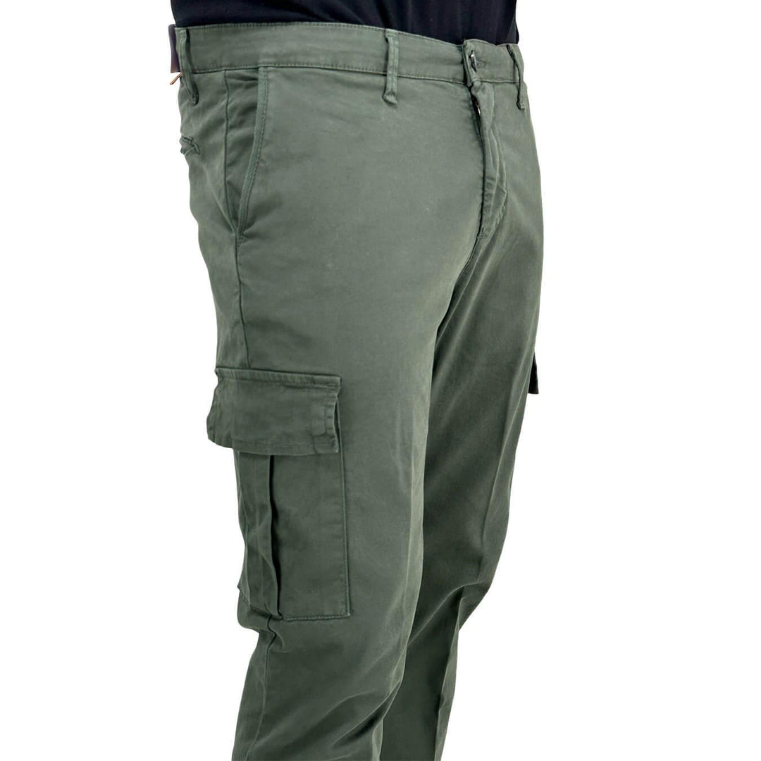 Moro Pantaloni Uomo, Cargo, Tasche Laterali, Cotone, Verde