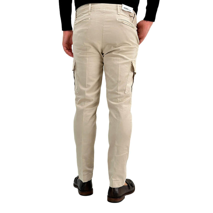 Moro Pantaloni Uomo, Cargo, Tasche Laterali, Cotone, Beige