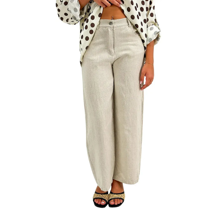 Kontatto Pantaloni Donna Burro Barrel in Lino Tinto in Capo e Cotone