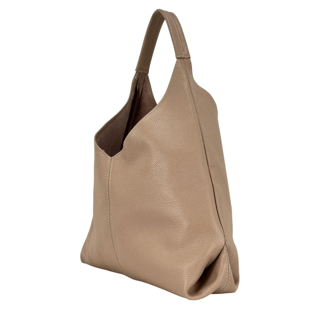 Bassini Borsa Donna a Sacca in Pelle Cipria con Chiusura Magnetica e Pochette Interna con Tracolla
