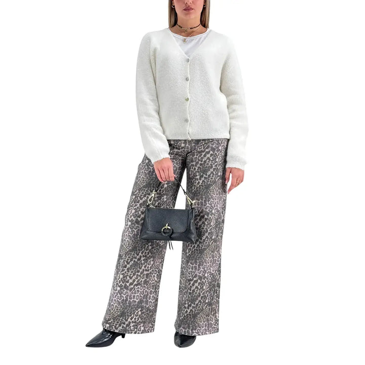 Bassini Cardigan Donna Panna Oversize con Cinque Bottoni e Maniche Raglan