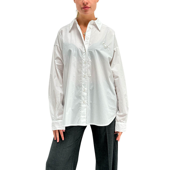 Tensione In Camicia Donna, Over, Manica Palloncino, Cotone, Bianco