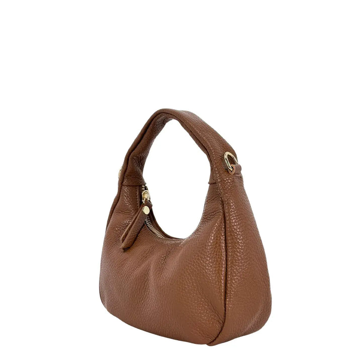 Bassini Borsa Donna Piccola in Pelle Cuoio Mini Sacca a Mano con Tracolla Rimovibile