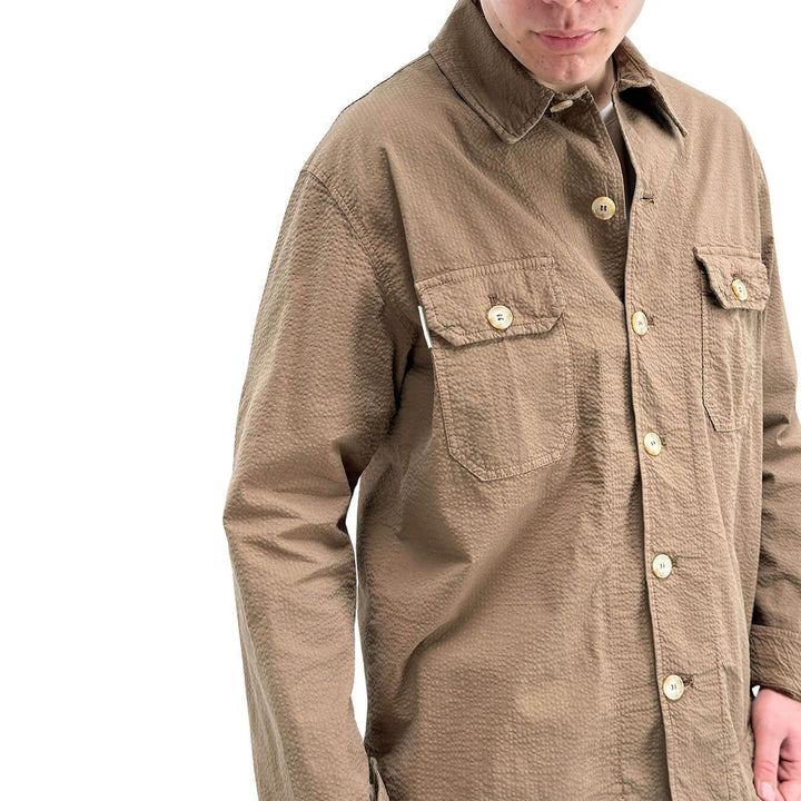 BL.11 Block Eleven Camicia Uomo, Overshirt, Goffrata, Cotone, Marrone