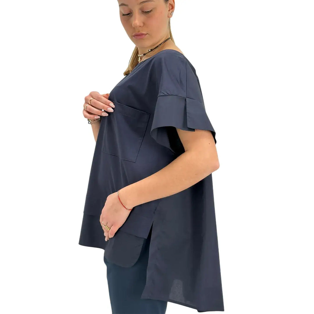 Meimeij, T-Shirt, Donna, Girocollo, Cotone, Blu