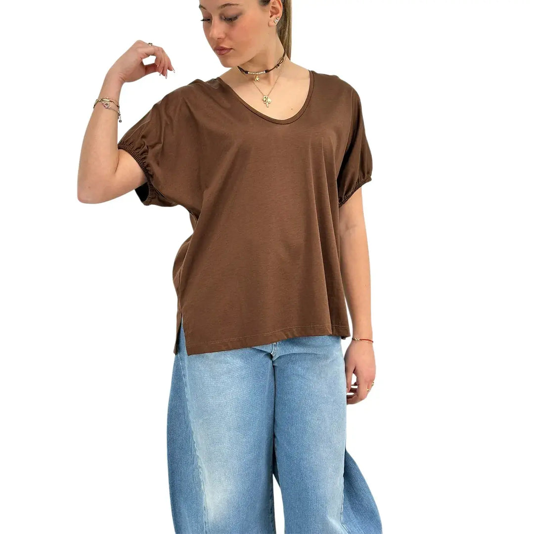 Ottod'Ame, T-Shirt, Donna, Cotone Modal, Cioccolato
