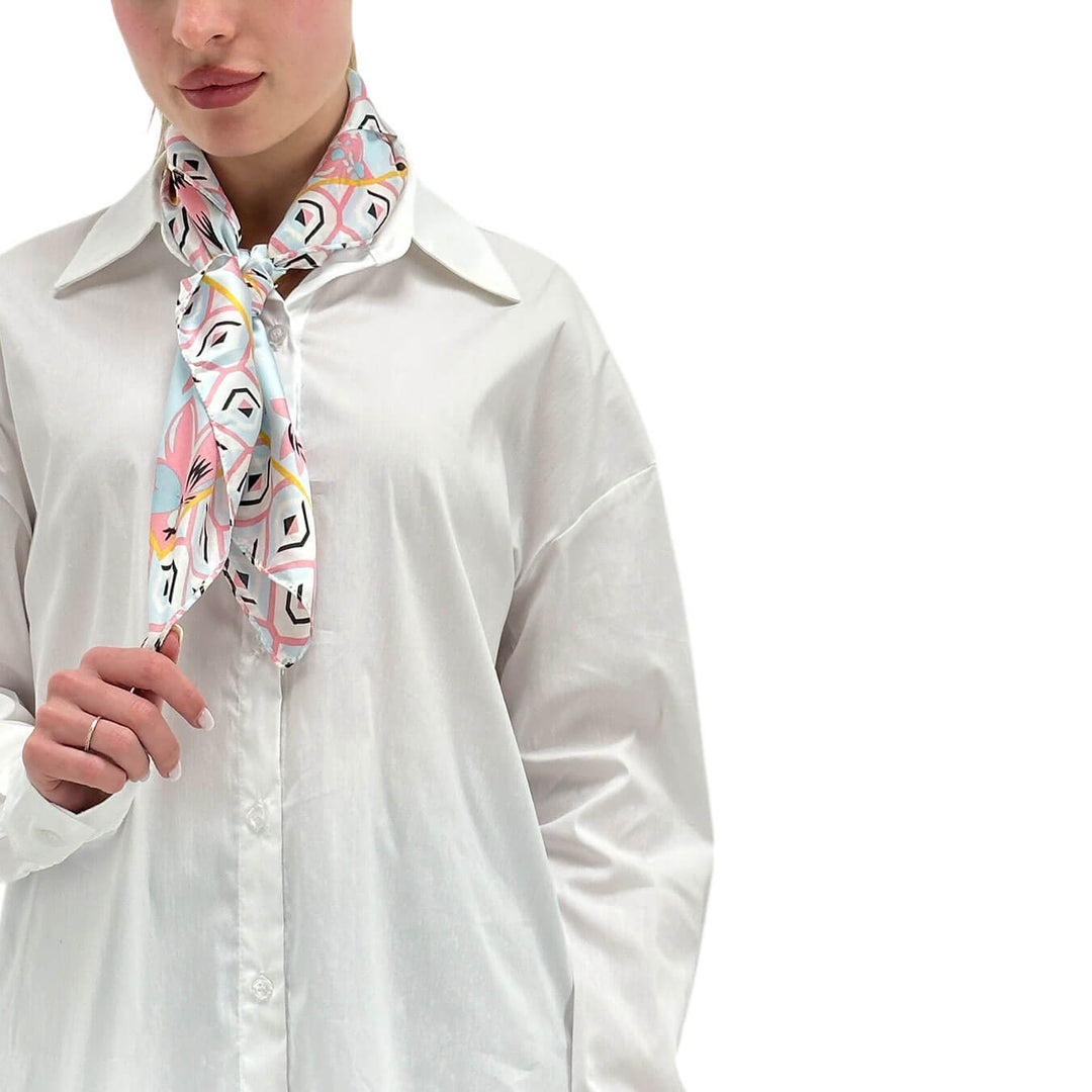 Kontatto Camicia Donna, Over, Foulard Decorativo, Bianco