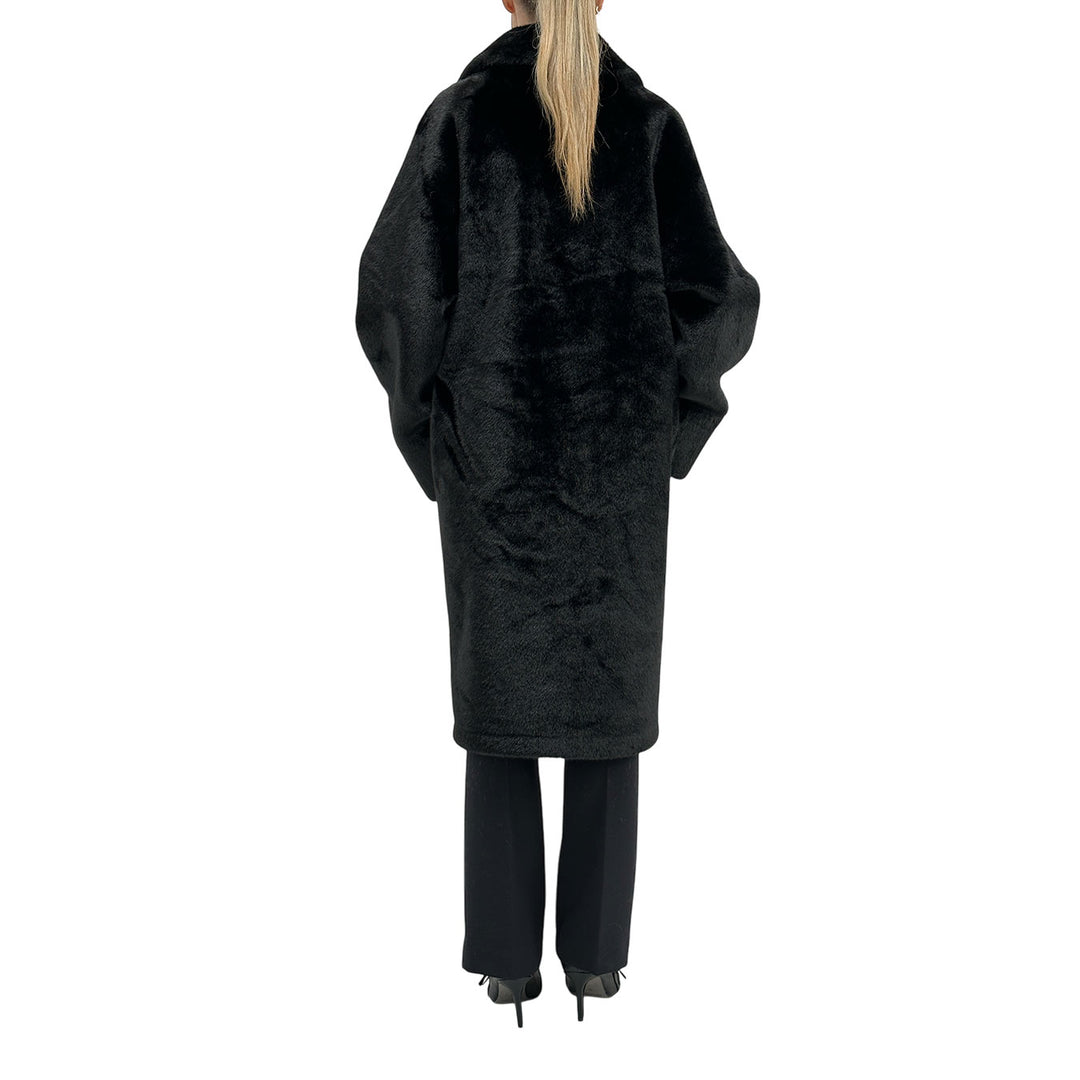 Bassini Cappotto Faux Mink Fur Donna, Pelliccia Sintetica, Nero