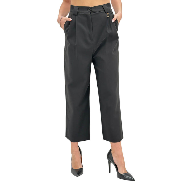 Relish Inkos Pantaloni Donna, Modello Capri, Vita Alta, Nero