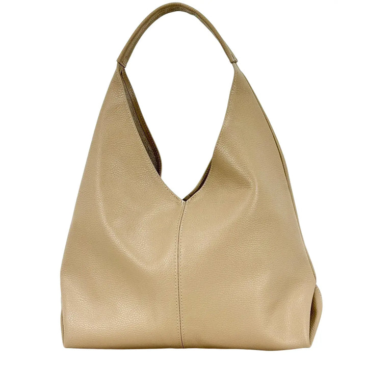 Bassini Borsa Donna a Sacca in Pelle Taupe con Chiusura Magnetica e Pochette Interna con Tracolla