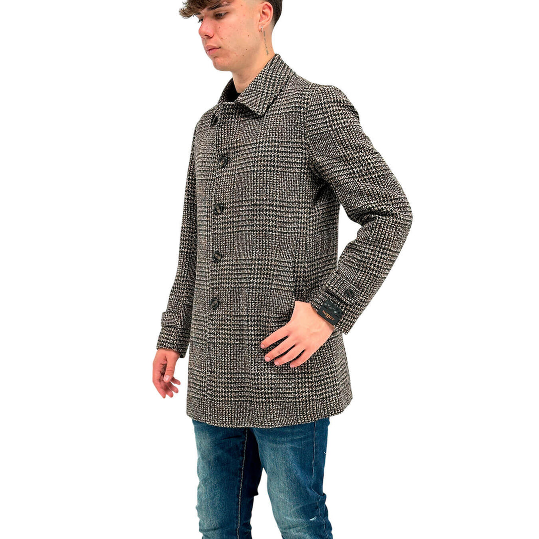 MarKup Cappotto Uomo, Monopetto, Pied de Poule, Marrone